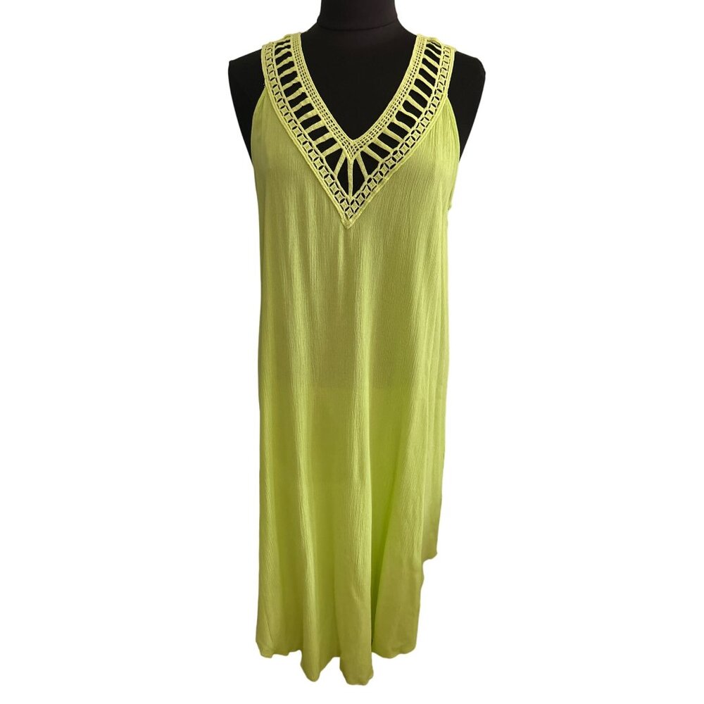 Cute Options Neon Green Sleeveless Beach Coverup With Crochet Details Size S